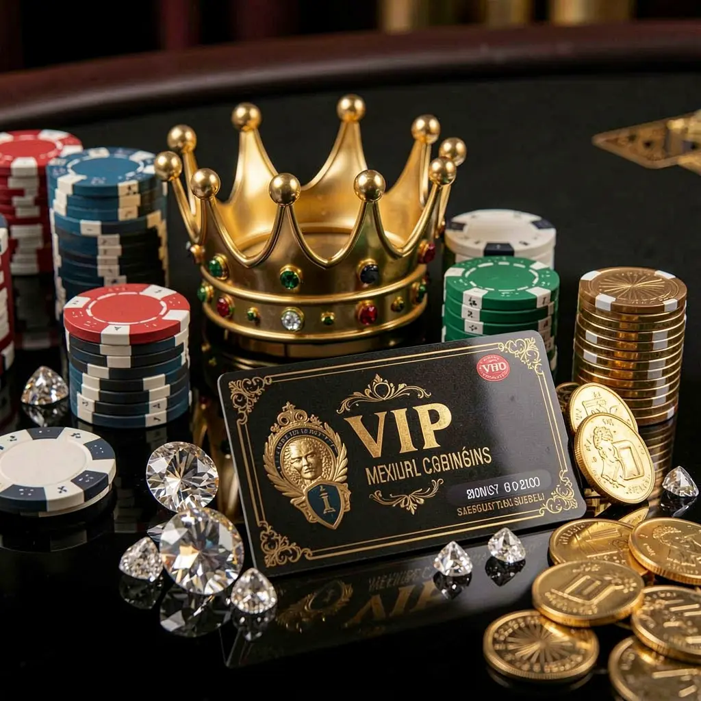 DABA8 VIP casino bonus concept featuring a golden crown, luxury membership card, poker chips, diamonds, and coins arranged on a glossy black table in an elegant premium style