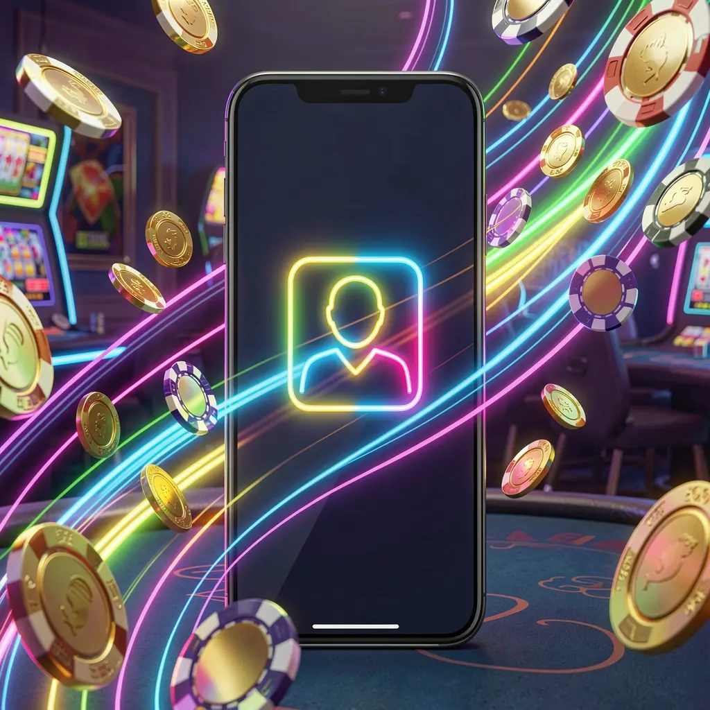 DABA8 fast casino login banner featuring a smartphone with a bright user icon, speed light trails, and golden coins and chips flying around in a modern neon casino style 3D render