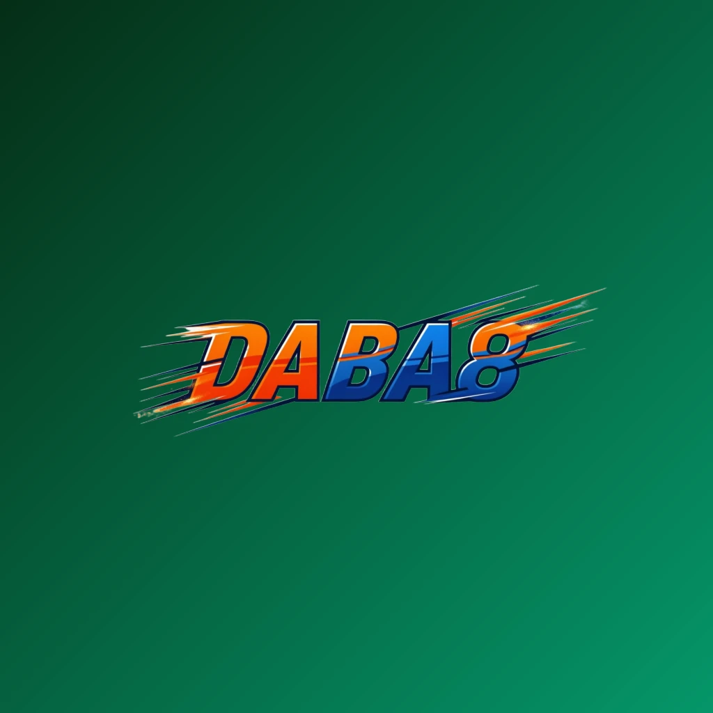 DABA8 sports logo featuring bold italic lettering in bright orange, blue, and white with speed lines and energetic motion effects on a transparent background, designed as a wide horizontal rectangular wordmark for a website header